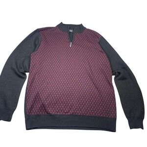 Studio by Omega Mens XL Black Red Geometric Print 1/4 Zip Long Sleeve Sweater